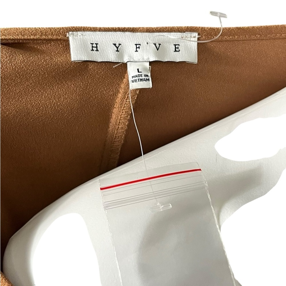 HYFVE Satin Wrap Blouse Size Large Caramel - Picture 5 of 5